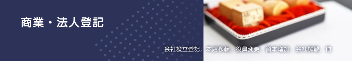 商業・法人登記 - 会社設立登記，本店移転，役員変更，資本増加，会社解散，他